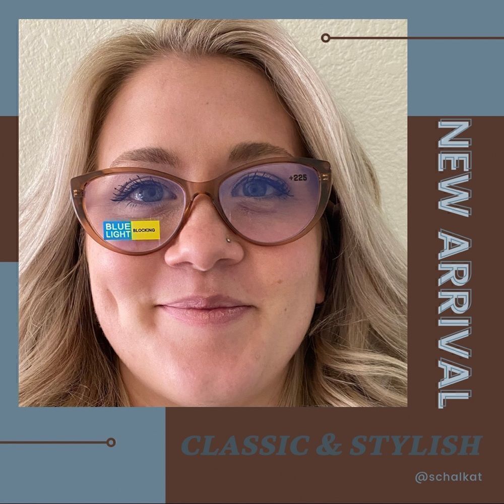 💼Fashion Readers, Plastic Frame Tan/Clear Frames, Neutral, Cat Eye